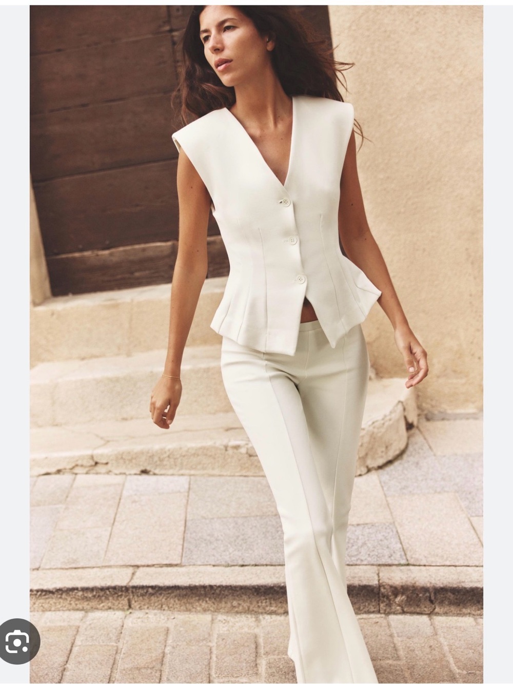 Zara Interlock knit vest and flare pants, ecru, S